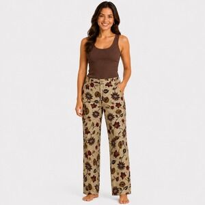 Vtg Breeches Floral Linen Cotton Trousers 27 Cream Mustard Burgundy HighRise 90s